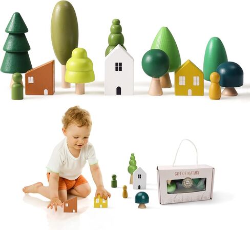 Promise Babe Wooden Tree Toys Balance Toys Wooden Peg Dolls Preschool Learning Educational Montessori Toys, Natural Woodland Trees Creative Accessories for Home Decor in Saudi Arabia