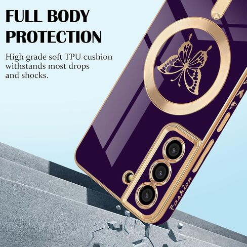 حافظة Newseego لهاتف Samsung Galaxy S22 Plus 5G مغناطيسية، حافظة حافة مطلية فاخرة على شكل فراشة لطيفة للنساء والفتيات والرجال، غطاء حماية كامل للكاميرا ناعم من مادة TPU مقاوم للصدمات لهاتف Samsung Galaxy S22 Plus-أرجواني in Kuwait