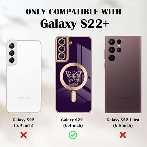 Newseego for Samsung Galaxy S22 Plus 5G Magnetic Case, Cute Butterfly Luxury Plating Edge Case for Women Girls Men Soft TPU Shockproof Full Camera Protective Cover for Samsung Galaxy S22 Plus-Black in Saudi Arabia