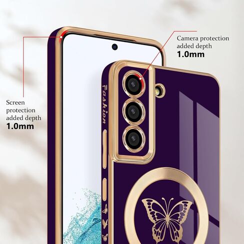 حافظة Newseego لهاتف Samsung Galaxy S22 Plus 5G مغناطيسية، حافظة حافة مطلية فاخرة على شكل فراشة لطيفة للنساء والفتيات والرجال، غطاء حماية كامل للكاميرا ناعم من مادة TPU مقاوم للصدمات لهاتف Samsung Galaxy S22 Plus-أرجواني in Kuwait