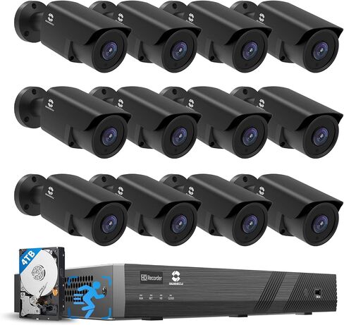 نظام كاميرا أمان GWSECU 16 قناة PoE، 4K 16 قناة NVR مع محرك أقراص ثابتة سعة 4 تيرابايت، 12 قطعة 5 ميجابكسل سلكية خارجية كاميرات IP رصاصة داخلية ميكروفون مدمج، رؤية ليلية بالأشعة تحت الحمراء 100 قدم، اكتشاف الأشخاص بالذكاء الاصطناعي، G51612P4B03 in Saudi Arabia