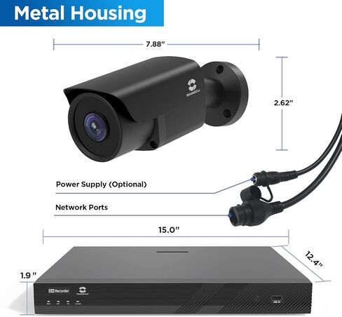 نظام كاميرا أمان GWSECU 16 قناة PoE، 4K 16 قناة NVR مع محرك أقراص ثابتة سعة 4 تيرابايت، 12 قطعة 5 ميجابكسل سلكية خارجية كاميرات IP رصاصة داخلية ميكروفون مدمج، رؤية ليلية بالأشعة تحت الحمراء 100 قدم، اكتشاف الأشخاص بالذكاء الاصطناعي، G51612P4B03 in Saudi Arabia