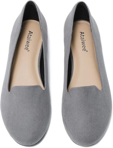 حذاء مسطح نسائي واسع العرض من Ataiwee - حذاء أسود بمقدمة مستديرة سهل الارتداء. in Kuwait