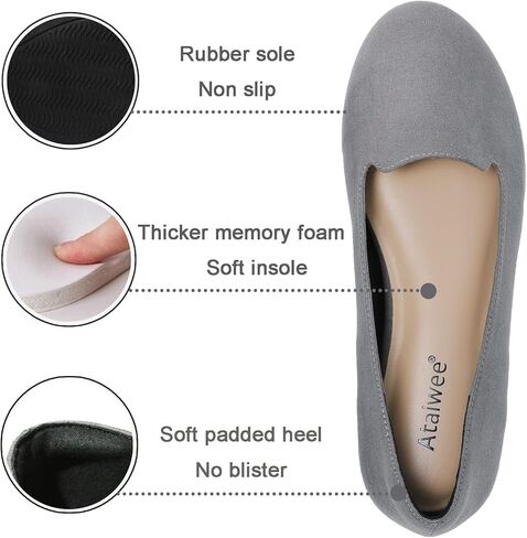 حذاء مسطح نسائي واسع العرض من Ataiwee - حذاء أسود بمقدمة مستديرة سهل الارتداء. in Kuwait