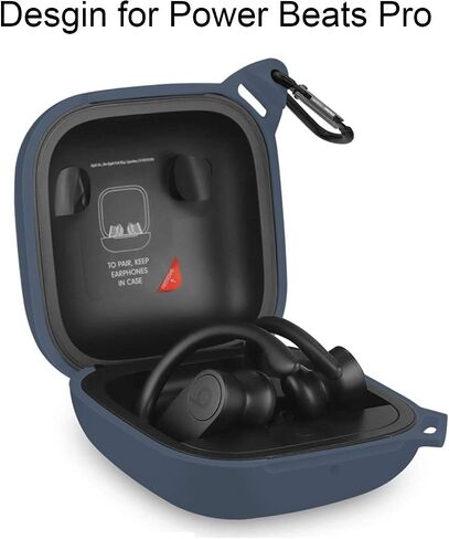 Anti Lost Carrying Protective Silicone Replacement Case for Beats Powerbeats Pro 2019 Full Body Protection Shockproof Powerbeats Charging Case Skin and Cover with Carabiner Black in Saudi Arabia
