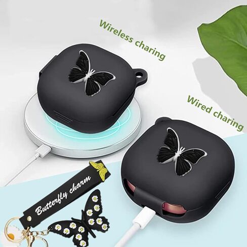 حافظة لهاتف سامسونج جالاكسي Buds2 Pro / حافظة Galaxy Buds2 / حافظة Galaxy Buds Pro / حافظة Galaxy Buds Live حافظة واقية لسماعات الأذن من السيليكون على شكل فراشة لطيفة مع سلسلة مفاتيح للنساء والفتيات (أرجواني) in Kuwait