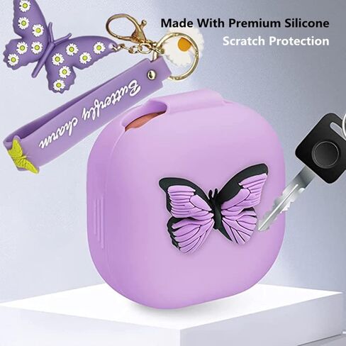 حافظة لهاتف سامسونج جالاكسي Buds2 Pro / حافظة Galaxy Buds2 / حافظة Galaxy Buds Pro / حافظة Galaxy Buds Live حافظة واقية لسماعات الأذن من السيليكون على شكل فراشة لطيفة مع سلسلة مفاتيح للنساء والفتيات (أرجواني) in Kuwait