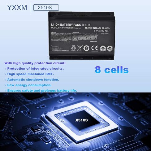 P150HMBAT-8 X510S بطارية ل Clevo 6-87-X510S-4D72 6-87-X510S-4D73 6-87-X510S-4D74 6-87-x510s-4j72 الصقر Np8150 Np8130 P150hm P151hm in Kuwait