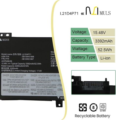 استبدال بطارية الكمبيوتر المحمول L21M4P72 52.5Wh لجهاز Lenovo ThinkPad T14 P14s Gen 3 ThinkPad T14 P14s Gen 4 Series SB10W51966 5B10W51865 L21L4P71 L21M4P71 L21C4P71 L21D4P71 L21M3P71 L21L3P71 3392 مللي أمبير في الساعة 4- خلية in Saudi Arabia