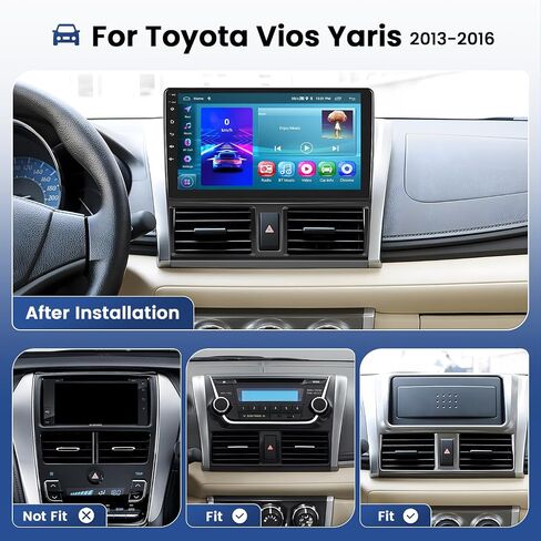 Hikity 2+64G Android Car Stereo for Toyota Vios Yaris 2013 2014 2015 2016, 10.1 Inch HD Touchscreen Radio with Wireless Carplay Android Auto, in-Dash GPS Navigation Support BT USB Mirror Link in Saudi Arabia