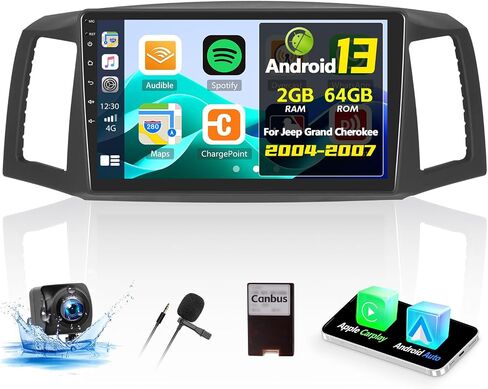 CAMECHO [2G+64G] Android 13 Car Radio for Jeep Grand Cherokee 2004-2007, 10" Touch Screen Car Play Stereo with Carplay/Android Auto/Bluetooth/GPS/WiFi/SWC/FM/RDS/SWC + AHD Backup Camera in Saudi Arabia