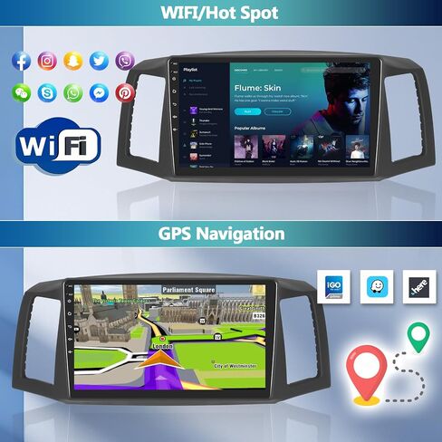 CAMECHO [2G+64G] Android 13 Car Radio for Jeep Grand Cherokee 2004-2007, 10" Touch Screen Car Play Stereo with Carplay/Android Auto/Bluetooth/GPS/WiFi/SWC/FM/RDS/SWC + AHD Backup Camera in Saudi Arabia