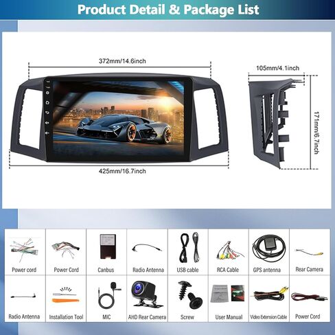 CAMECHO [2G+64G] Android 13 Car Radio for Jeep Grand Cherokee 2004-2007, 10" Touch Screen Car Play Stereo with Carplay/Android Auto/Bluetooth/GPS/WiFi/SWC/FM/RDS/SWC + AHD Backup Camera in Saudi Arabia