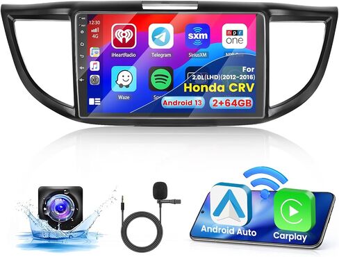 راديو ستيريو للسيارة 2+64G Android 13 CarPlay لسيارة Honda CRV 2012-2016 2.0 لتر (LHD)، شاشة لمس عالية الدقة 9 بوصة متوافقة مع Android Auto، كاميرا احتياطية AHD، وصلة مرآة، GPS، WiFi، FM RDS in Saudi Arabia
