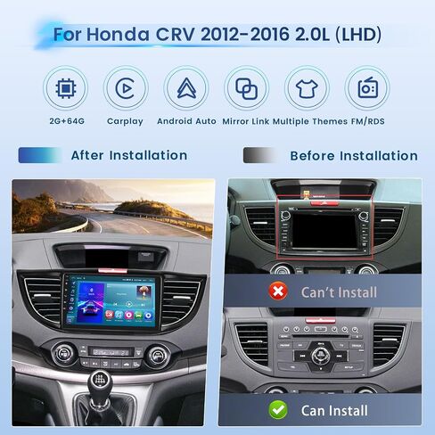 راديو ستيريو للسيارة 2+64G Android 13 CarPlay لسيارة Honda CRV 2012-2016 2.0 لتر (LHD)، شاشة لمس عالية الدقة 9 بوصة متوافقة مع Android Auto، كاميرا احتياطية AHD، وصلة مرآة، GPS، WiFi، FM RDS in Saudi Arabia