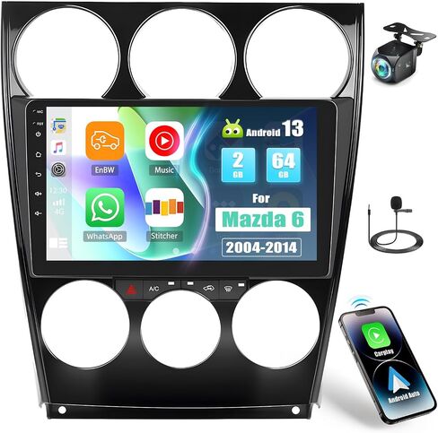 2+64G Android 13 Car Stereo for Mazda 6 2004-2014 Support Wireless Carplay Android Auto,9 inch Touchscreen Mazda 6 Car Radio with HiFi WiFi GPS Navigation,Bluetooth,FM/RDS Radio+AHD Backup Camera in Saudi Arabia