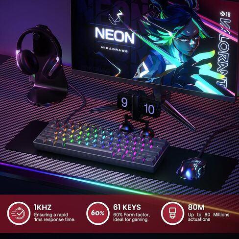 HK GAMING GK61 SE 60% | Mechanical Gaming Keyboard | 61 Keys Multi Color RGB LED Backlit for PC/Mac Gamer | US Layout (Black, Mechanical Brown) in Saudi Arabia
