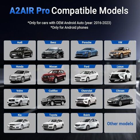 محول Android Auto اللاسلكي للسيارة A2Air Pro - أحدث إصدار لعام 2024، واي فاي ثنائي النطاق، زمن استجابة منخفض، تحديث عبر الإنترنت لسيارة Android Auto السلكية in Kuwait