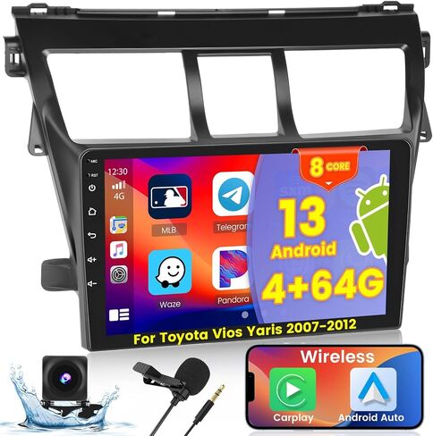 2+32G Android 13 Car Stereo Radio for Toyota Yaris Vios 2007-2012, 9'' HD Touch Screen with Wireless CarPlay Android Auto, AHD Backup Camera, Mirror Link, GPS, WiFi, DSP in Kuwait