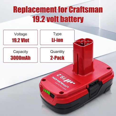 2 Packs 3.0Ah 19.2 Volt C3 Diehard Battery Replacement for Craftsman 19.2V Lithium ion Battery 315.113753 315.PP2011 315.11485 315.115410 130279003 1323903 11375 11376 130279005 130211004 11045 in Saudi Arabia