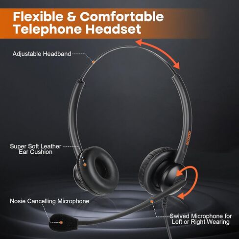 One Ear Wired Call Center Telephone Headset with 2.5mm Jack for Cisco SPA Polycom Pansonic, Office Landline Phone Headset with Noise Cancelling Microphone and 2.5mm/3.5mm Quick Disconnect Cable in Saudi Arabia