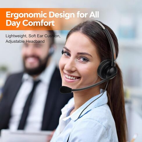 One Ear Wired Call Center Telephone Headset with 2.5mm Jack for Cisco SPA Polycom Pansonic, Office Landline Phone Headset with Noise Cancelling Microphone and 2.5mm/3.5mm Quick Disconnect Cable in Saudi Arabia