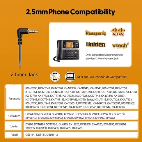One Ear Wired Call Center Telephone Headset with 2.5mm Jack for Cisco SPA Polycom Pansonic, Office Landline Phone Headset with Noise Cancelling Microphone and 2.5mm/3.5mm Quick Disconnect Cable in Saudi Arabia