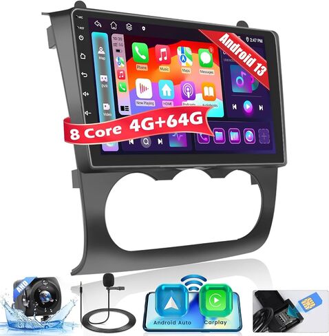 4+64GB for Nissan Altima 2008-2012 Android Car Radio with Wireless Apple Carplay Android Auto, Hikity 9'' Touch Screen Stereo 4G WiFi, GPS, Bluetooth 5.0, AM/FM/RDS, EQ DSP, Backup Camera MIC, Black in Saudi Arabia
