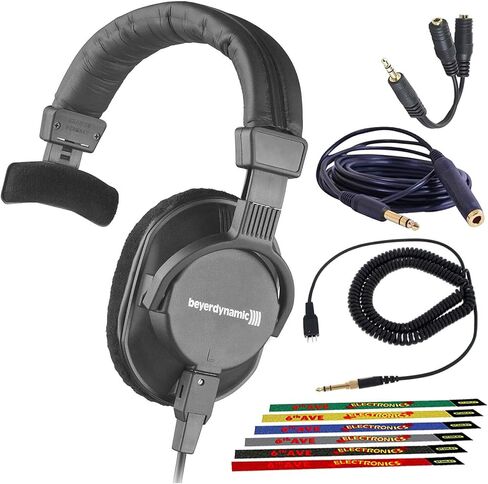 سماعات رأس Beyerdynamic DT 252 80 Ohm خفيفة الوزن أحادية الأذن ومغلقة لتطبيقات البث مع كابل تمديد سماعة الرأس، (6) روابط كابل، ومجموعة تنظيف سماعات الرأس 6AVE in Saudi Arabia