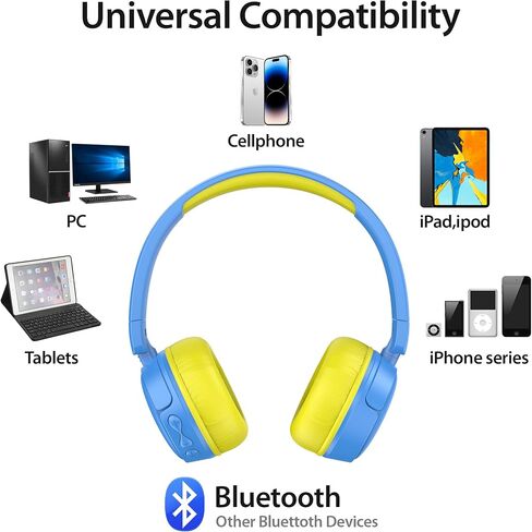 سماعات رأس Contixo KB-5 للأطفال - سماعة رأس لاسلكية بلوتوث قابلة للطي فوق الأذن للأطفال - 85 ديسيبل مع حجم محدود - سماعات رأس للأطفال الصغار للأولاد والبنات (أزرق + أصفر) in Kuwait