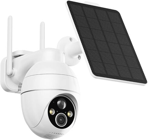 2K Wireless Cameras for Home Security, Solar Security Cameras Wireless Outdoor 355°PTZ with Spotlight Color Night Vision, PIR Motion Detection, Siren, 2-Way Talk in Kuwait