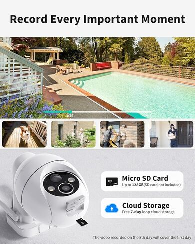 2K Wireless Cameras for Home Security, Solar Security Cameras Wireless Outdoor 355°PTZ with Spotlight Color Night Vision, PIR Motion Detection, Siren, 2-Way Talk in Kuwait