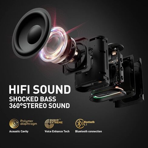 مكبرات صوت بلوتوث ساناج، مكبر صوت صغير محمول M13S Pro مع ضوء RGB، مكبر صوت لاسلكي مقاوم للماء IPX7 مع بلوتوث 5.3، جهير واضح ومكبر صوت كبير 360 درجة للاستخدام الخارجي والداخلي in Kuwait