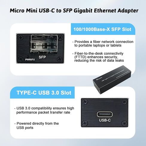 بطاقة واجهة شبكة صغيرة USB 3.0 إلى SFP Gigabit Ethernet محول، محول شبكة ألياف بصرية متوافق مع Windows/macOS/Linux، معدل نقل عالي الأداء، مزدوج كامل/نصف (LNK-TCF1000) in Kuwait