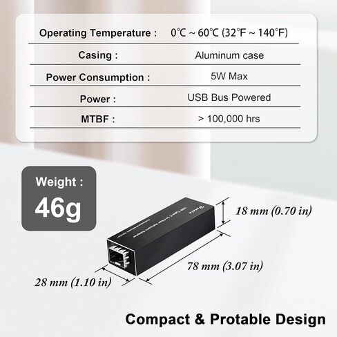 بطاقة واجهة شبكة صغيرة USB 3.0 إلى SFP Gigabit Ethernet محول، محول شبكة ألياف بصرية متوافق مع Windows/macOS/Linux، معدل نقل عالي الأداء، مزدوج كامل/نصف (LNK-TCF1000) in Kuwait