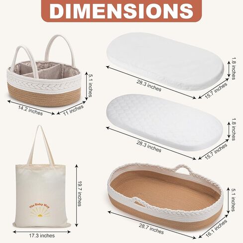 Baby Changing Basket, Moses Basket, Foam Basket Pad, 2 Washable Waterproof Pad Covers, Matching Diaper Caddy, Cloth Tote Bag for Traveling, Portable Changing Pad in Saudi Arabia