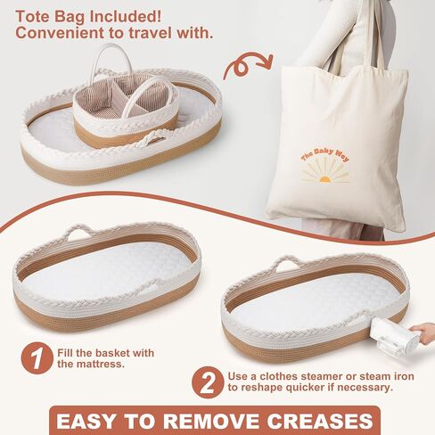 Baby Changing Basket, Moses Basket, Foam Basket Pad, 2 Washable Waterproof Pad Covers, Matching Diaper Caddy, Cloth Tote Bag for Traveling, Portable Changing Pad in Saudi Arabia