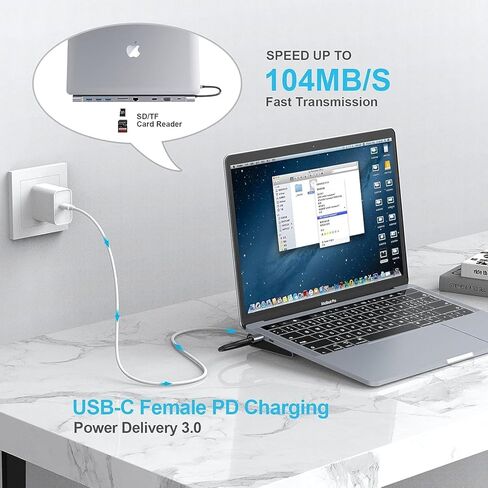 قاعدة توصيل USB C 10 في 1، YLSCI 4K HDMI، VGA، منافذ USB 3.0، USB-C، جيجابت إيثرنت RJ45، قارئ بطاقة SD/TF، ​​صوت لجهاز Mac Air/Mac Pro/Surface Pro in Kuwait