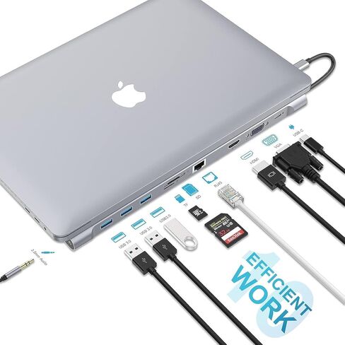 قاعدة توصيل USB C 10 في 1، YLSCI 4K HDMI، VGA، منافذ USB 3.0، USB-C، جيجابت إيثرنت RJ45، قارئ بطاقة SD/TF، ​​صوت لجهاز Mac Air/Mac Pro/Surface Pro in Kuwait