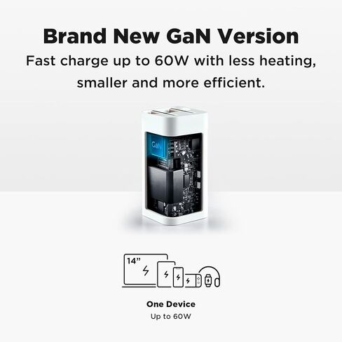 شاحن حائط Innergie 60C-60 Watt PD 3.0 USB-C، شحن سريع 60W PD 3.0 محول طاقة محمول للكمبيوتر المحمول (إصدار قابل للطي)، متوافق مع Switch/iPhone 15/MacBook Pro/Air/iPad/Windows PC (Delta Electronics) in Kuwait
