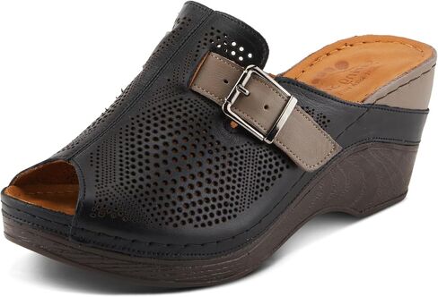 Spring Step MOMELLE Women's Perforated Leather Wedge Slide Sandals - Chic Style, Comfortable Elegance in Saudi Arabia