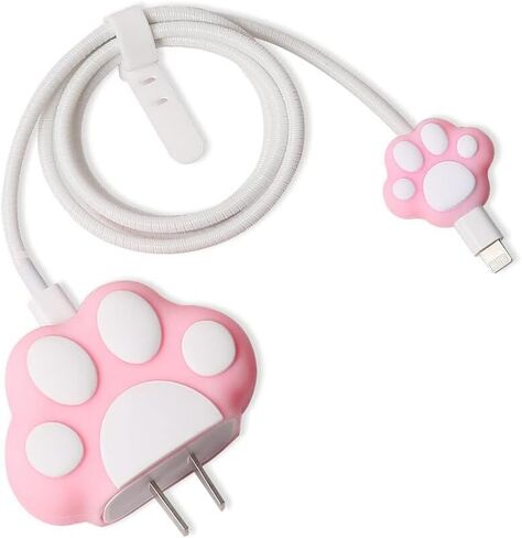 غطاء حماية شاحن ثلاثي الأبعاد لهاتف أبل آيفون 11-14 | غطاء USB-C Power Lightning من السيليكون الكرتوني Kawaii مع واقي كابل مجموعة من 4 قطع (مخلب وردي) in Saudi Arabia