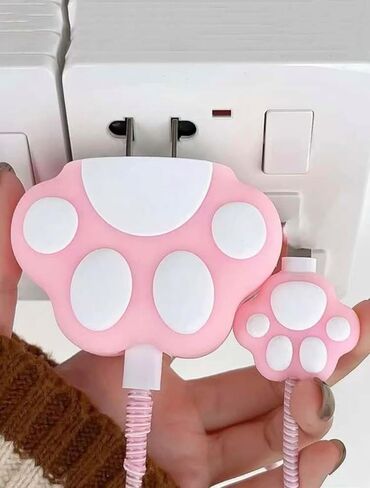غطاء حماية شاحن ثلاثي الأبعاد لهاتف أبل آيفون 11-14 | غطاء USB-C Power Lightning من السيليكون الكرتوني Kawaii مع واقي كابل مجموعة من 4 قطع (مخلب وردي) in Saudi Arabia