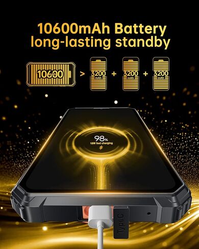 OUKITEL WP28 هاتف ذكي متين غير مقفل - Android 13 15(8+7) GB + 256GB 10600mAh بطارية هاتف متين مع كاميرا 48 ميجابكسل، 6.52 بوصة HD+ IP68/69K هواتف محمولة مقاومة للماء 4G بشريحتي اتصال، NFC/GPS/OTG in Kuwait