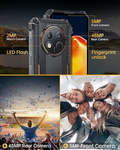 OUKITEL WP28 هاتف ذكي متين غير مقفل - Android 13 15(8+7) GB + 256GB 10600mAh بطارية هاتف متين مع كاميرا 48 ميجابكسل، 6.52 بوصة HD+ IP68/69K هواتف محمولة مقاومة للماء 4G بشريحتي اتصال، NFC/GPS/OTG in Kuwait