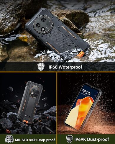 OUKITEL WP28 هاتف ذكي متين غير مقفل - Android 13 15(8+7) GB + 256GB 10600mAh بطارية هاتف متين مع كاميرا 48 ميجابكسل، 6.52 بوصة HD+ IP68/69K هواتف محمولة مقاومة للماء 4G بشريحتي اتصال، NFC/GPS/OTG in Kuwait