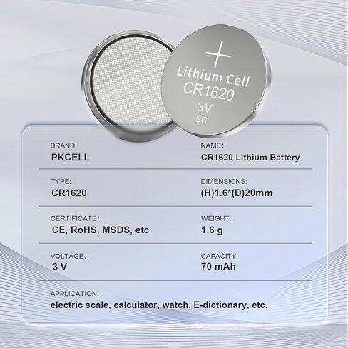 بطاريات PKCELL CR 1620 CR1620 بطارية ليثيوم 3 فولت - حزمة من 5 in Kuwait