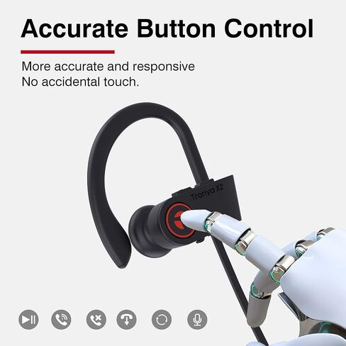 سماعات أذن رياضية لاسلكية TRANYA X2 تعمل بتقنية البلوتوث مع شحن من النوع C لمدة 12 ساعة، محرك 11 مم للحصول على صوت ممتاز، مقاومة للماء IPX5 لممارسة الرياضات الرياضية in Kuwait