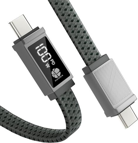 HUNDA USB C to USB C Cable 100W, USBC Cable with Display [6.56FT] Flat Braided Anti-Tangle Type C Cord for MacBook Pro, iPhone 15 Pro Max, Samsung Galaxy S22/S21 Ultra, Note 20,Dell xps,Pixel Grey in Saudi Arabia