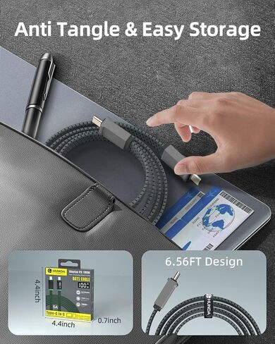 HUNDA USB C to USB C Cable 100W, USBC Cable with Display [6.56FT] Flat Braided Anti-Tangle Type C Cord for MacBook Pro, iPhone 15 Pro Max, Samsung Galaxy S22/S21 Ultra, Note 20,Dell xps,Pixel Grey in Saudi Arabia